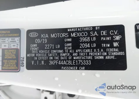 2020 Kia Forte Gt из США, поврежденный, VIN 3KPF44AC8LE175333